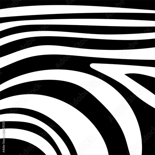 Monochrome texture reminiscent of zebra print. Minimalistic texture with ovals and lines in doodle style on a black background. Print for decoration and printing.