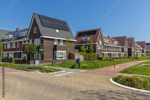 Private solar panels on a family house integrated on the roof. View of solar panels (solar cell) in the roof house
