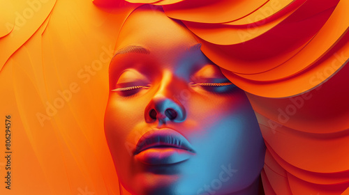 Vibrant Abstract Portrait of a Woman with Colorful Swirling Stripes