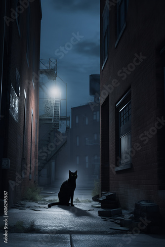 cat on the night street generative ai