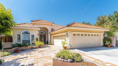 A charming Spanish-style house boasting terracotta roof tiles and a welcoming entrance, conveying warmth and hospitality