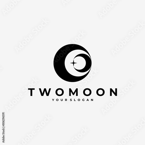 TWO MOON STAR NIGHT LOGO VECTOR ICON ILLUSTRATION
