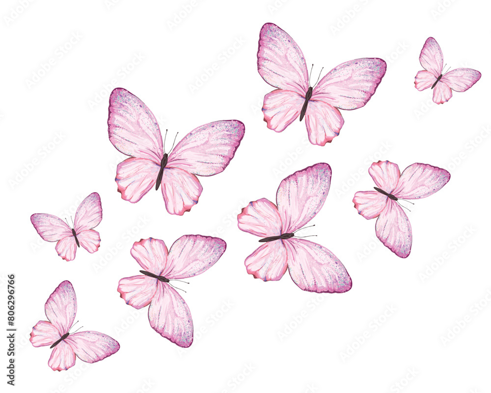 pink set butterfly pink watercolor blue butterfly set illustration design for fashion, t shirt, print, graphic all type decorative