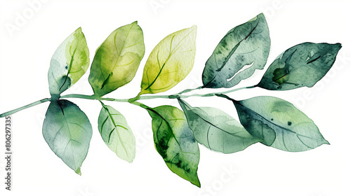 Green Watercolor Leaf, Generative AI photo