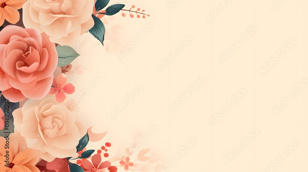 Frame with colorful flowers on peach background Frame with colorful flowers on peach background