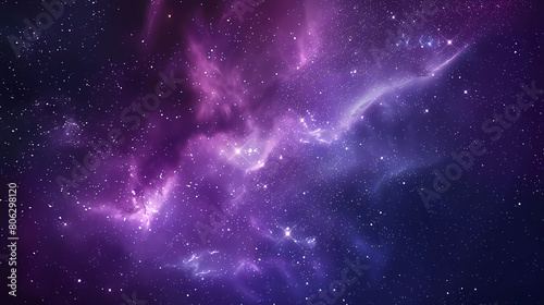 Majestic Purple Aurora Borealis in Starry Night Sky Over Clouds