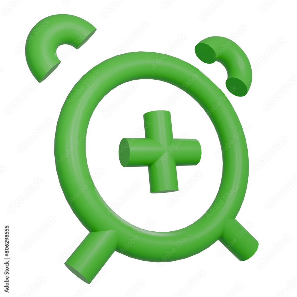 Obraz premium Green alarm plus clock check icon 3D PNG symbolic
