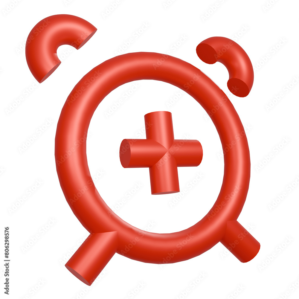 Fototapeta premium Red alarm plus clock check icon 3D PNG symbolic