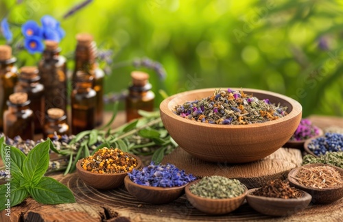 Nourishing nature s gifts  herbal therapy  medicines  drugs  tinctures  infusions  and homeopathy for holistic well-being and natural healing practices