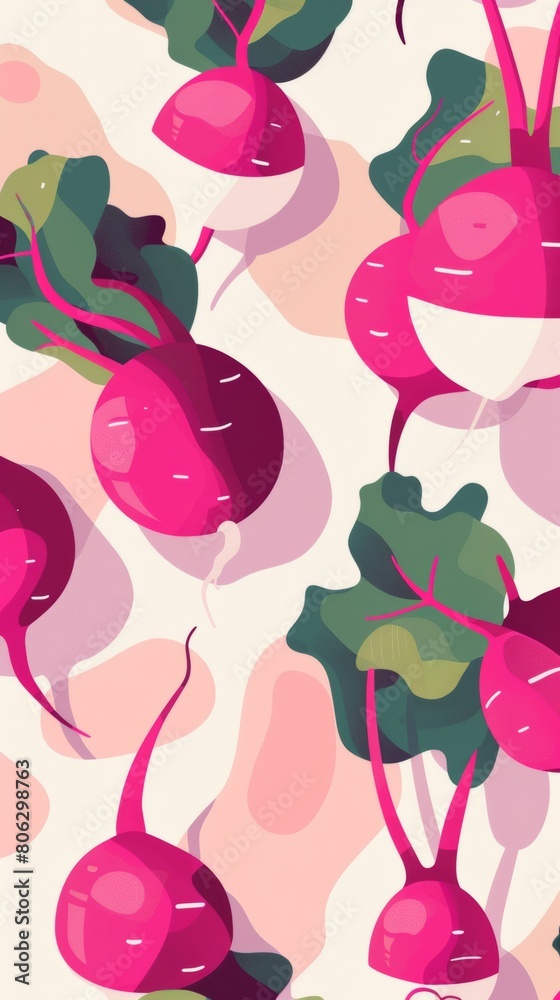 Whimsical Radish Pattern for Culinary and Textile Design