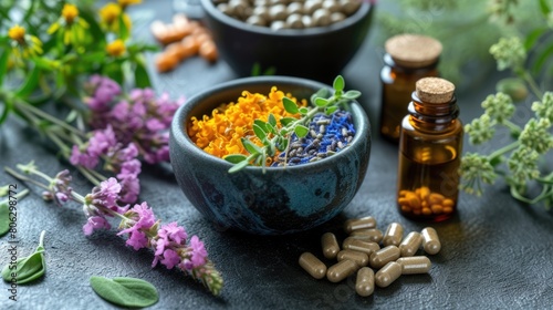 Nourishing nature s gifts  herbal therapy  medicines  drugs  tinctures  infusions  and homeopathy for holistic well-being and natural healing practices