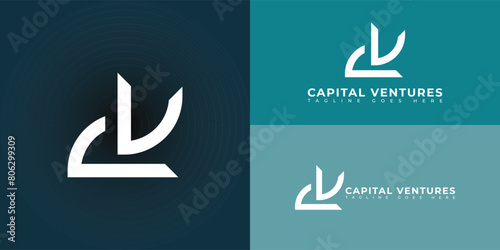Abstract initial letter CV or VC logo in white color isolated on multiple background colors. The logo is suitable for business and capital ventures company icon logo design inspiration templates.