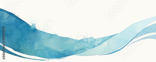 A blue and teal curved river in watercolor  simple with a white background and white space.