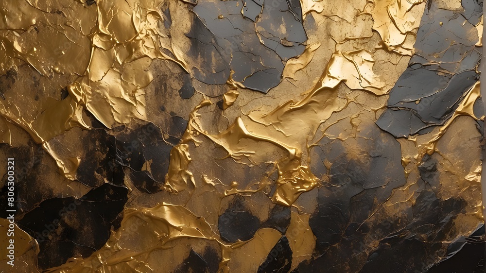 paint surface that is distressed. Wall, gold, brown, black, aged, and antique metal. backdrop with an antique texture. Artificial Generative Intelligence.