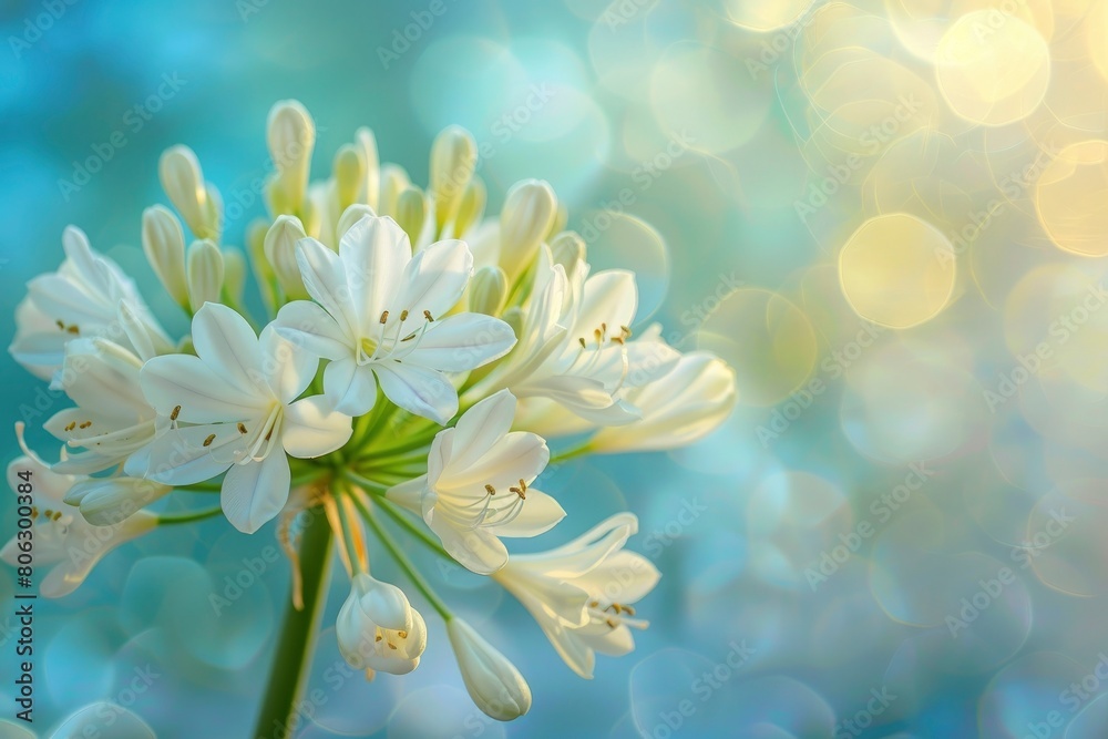  Agapanthus flower with blue and green background.