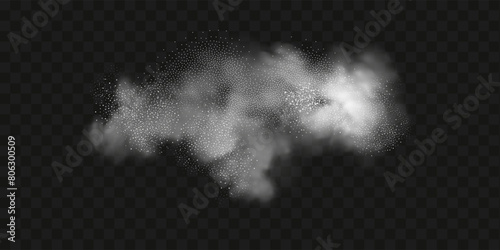 A realistic set of white clouds of flour, sugar, washing powder. An explosion of snow dust in the air. A splash of ice crystals in a white blizzard cloud.