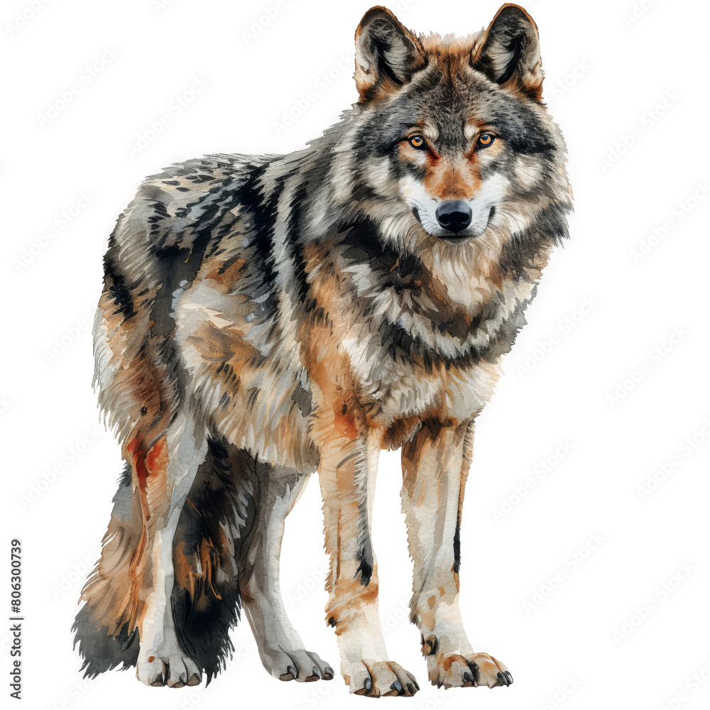 Wolf Painting on White Background