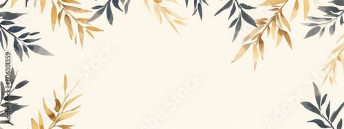 simple lines, a background with willow branches and leaves, light gold and dark gray colors, watercolor, white space at the top of the frame, New Year elements, brush strokes
