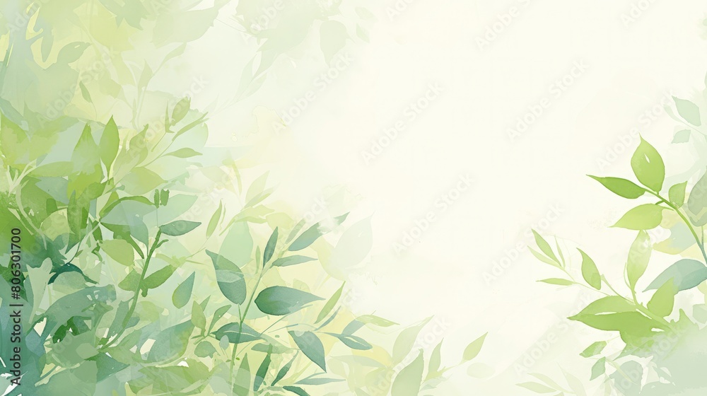 White background, light green and blue color theme, light white space with blurred leaves, simple background, light gradient background, watercolor painting effect, digital art, brushstrokes White background, light green and blue color theme, light white space with blurred leaves, simple background, light gradient background, watercolor painting effect, digital art, brushstrokes