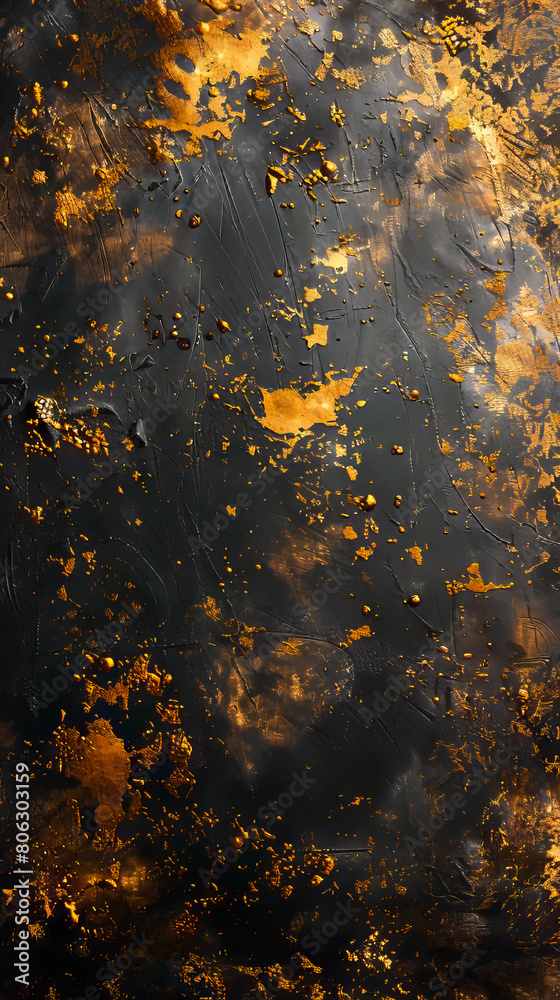 A black and gold background with a lot of paint. A black and gold background with a lot of paint.