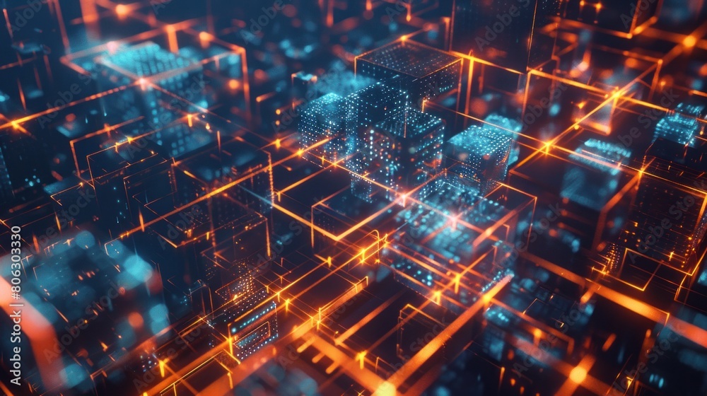 futuristic cityscape with shining holographic blocks, Abstract Cube Background futuristic cityscape with shining holographic blocks, Abstract Cube Background