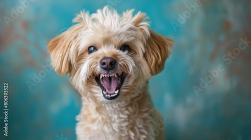 Havanese, angry dog baring its teeth, studio lighting pastel background © wasan