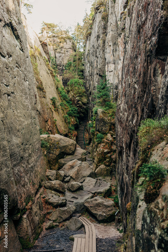 Stone gorge in mountains on Czech - Polish border