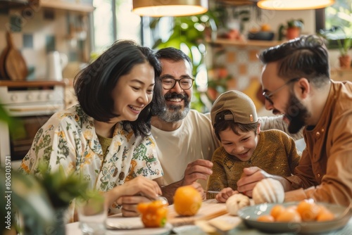 Portrait of happy multigeneration  multiethnic family having fun in kitchen at home  Generative AI
