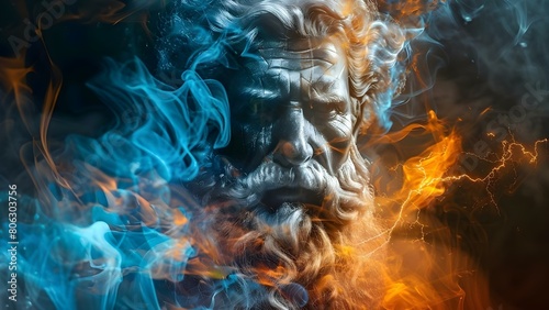 Zeus: The Mighty Ruler of Olympus in Ancient Greek Mythology. Concept God of Thunder, Lightning Bolts, Mount Olympus, Greek Mythology, Zeus's Offspring photo