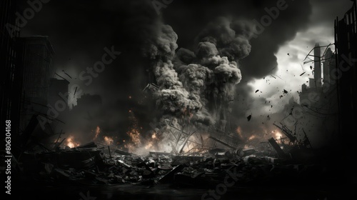 Conceptual image of a big fire in the city at night