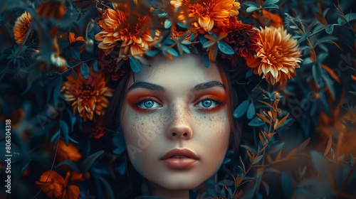 Dreamy Visions  Portraits of Imagination  girl face surrounded by flowers