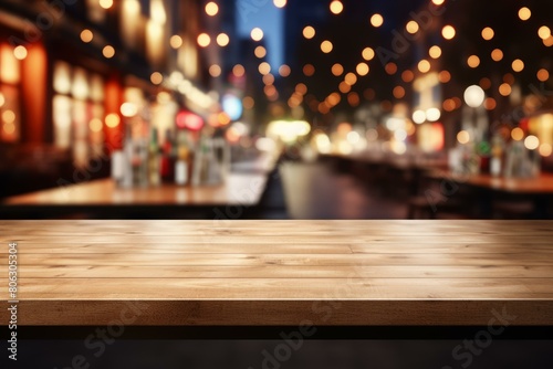 Wallpaper Mural An empty wooden table with a blurred background of a restaurant Torontodigital.ca