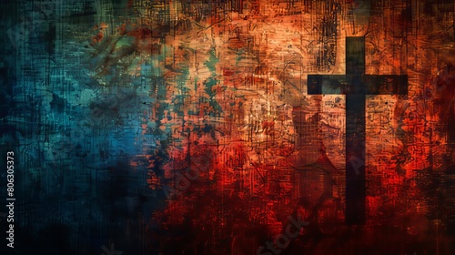 Christian cross wallpapers hd. A cross on a grungy wall with a blue background.