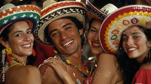 Young adults wearing sombreros, sharing laughs and celebrating friendship during the festive Cinco de Mayo celebrations