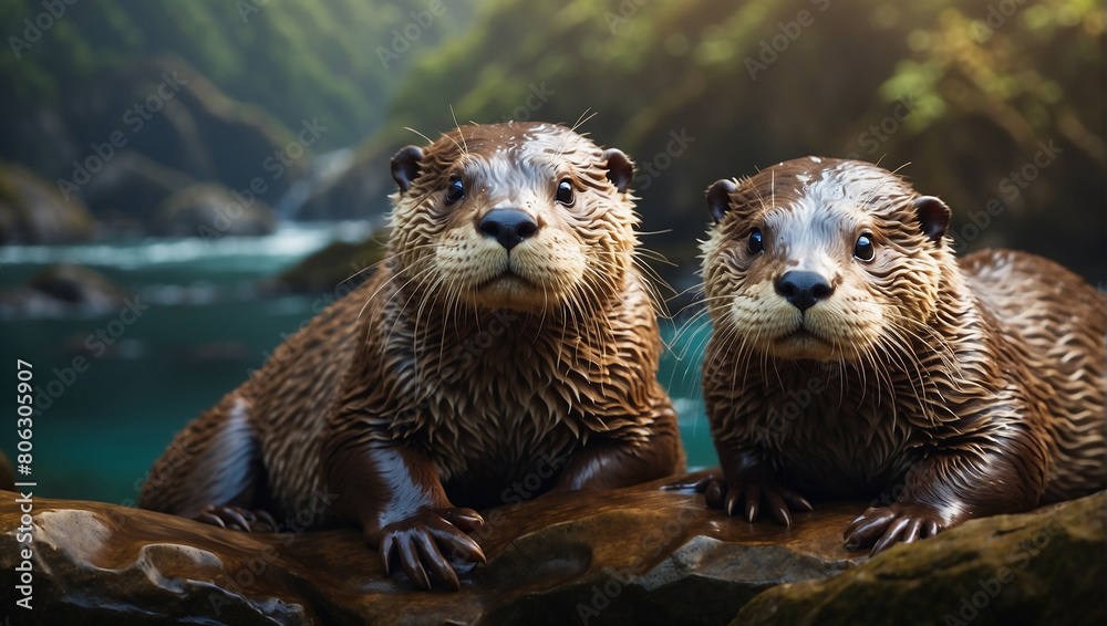 Otters close view on sea Otters close view on sea