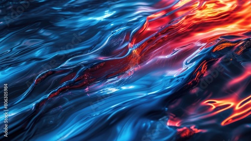 The abstract picture of the colourful liquid that has been mixing with blue and red colour and form the beautiful colour wave that cannot be found anywhere in the nature but made by a human. AIGX01. photo