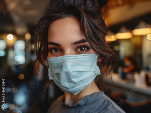 Portrait of a young woman wearing a medical face mask