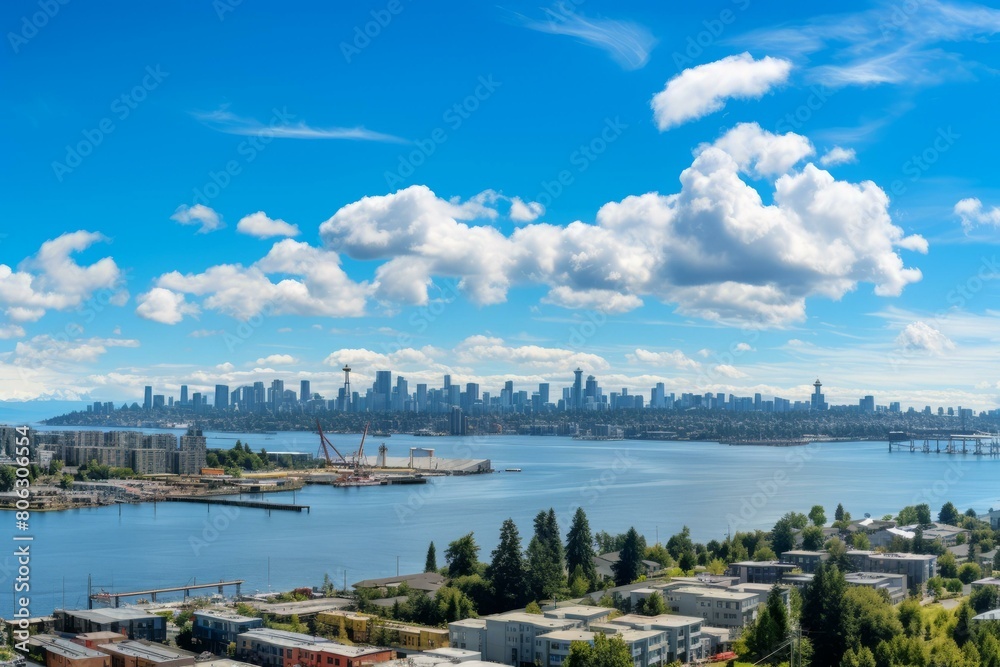 Seattle cityscape with Puget Sound in the foreground