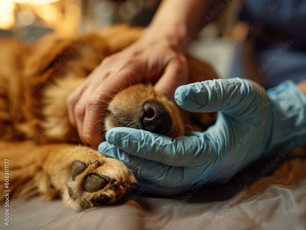 Close-up of a veterinarian examining a dog's nose Close-up of a veterinarian examining a dog's nose