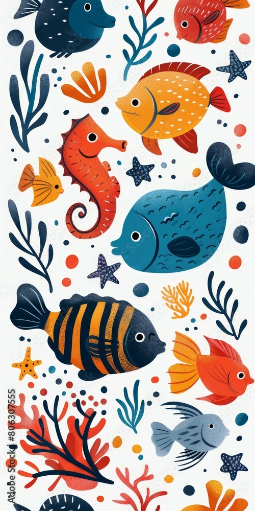 Underwater creatures and plants seamless pattern Underwater creatures and plants seamless pattern