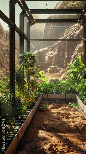 A greenhouse on Mars with a view of the canyon