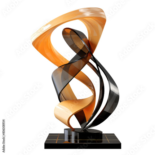 modern abstract decor sculpture in deferent chrome cement stone rose gold and glossy materials for home or public park area or decoration concepts isolated on a transparent background photo