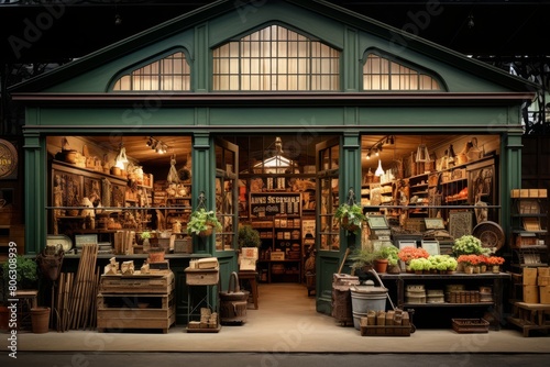 A traditional hardware store showcasing an array of tools and equipment at its crowded entrance