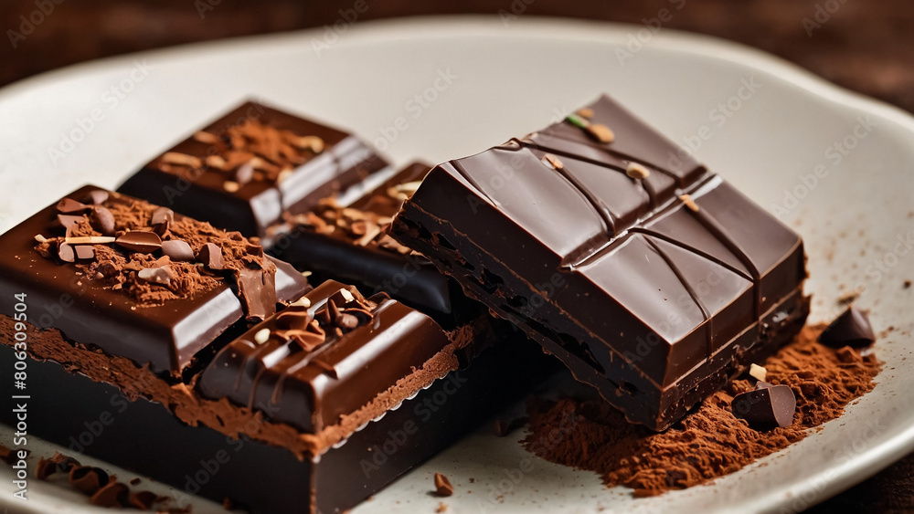 Dark bitter chocolate bar close-up. Top view point, full frame.
Dark bitter chocolate bar close-up. Top view point, full frame.