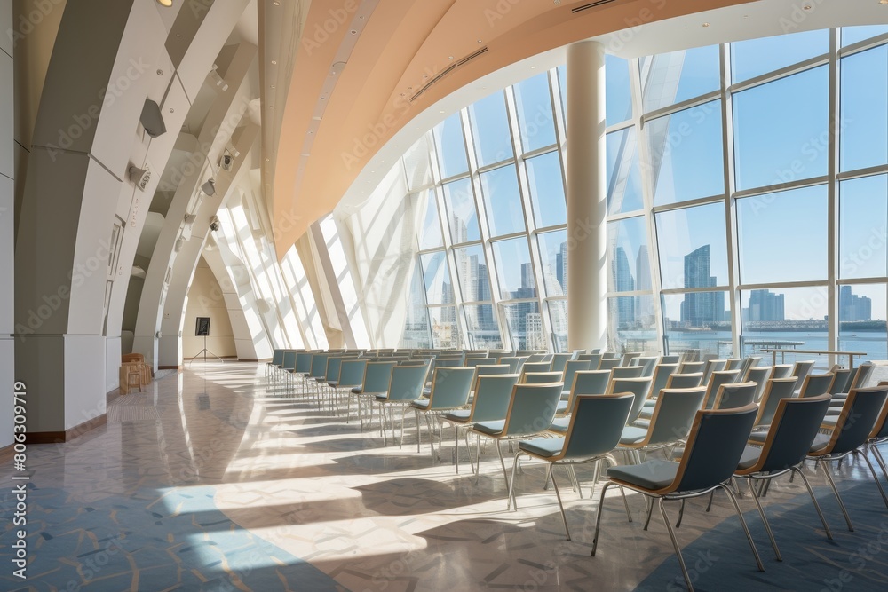 Fototapeta premium An Expansive Urban Conference Center with Contemporary Design and Stunning City Views