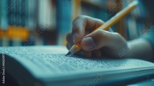 Closeup of a students hand holding a pencil, writing notes in a textbook, highlighting the importance of education 8K , high-resolution, ultra HD,up32K HD