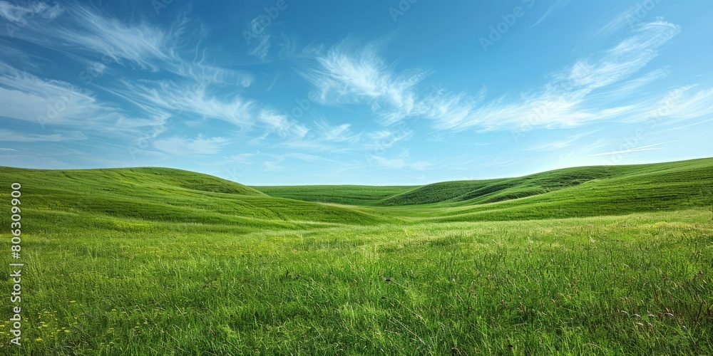 Landscape with green hills and blue sky
