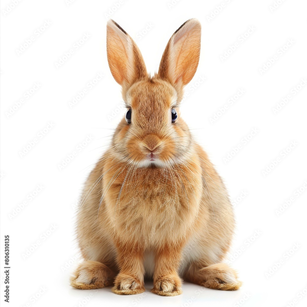 Obraz premium Portrait of a cute brown rabbit sitting on a white background