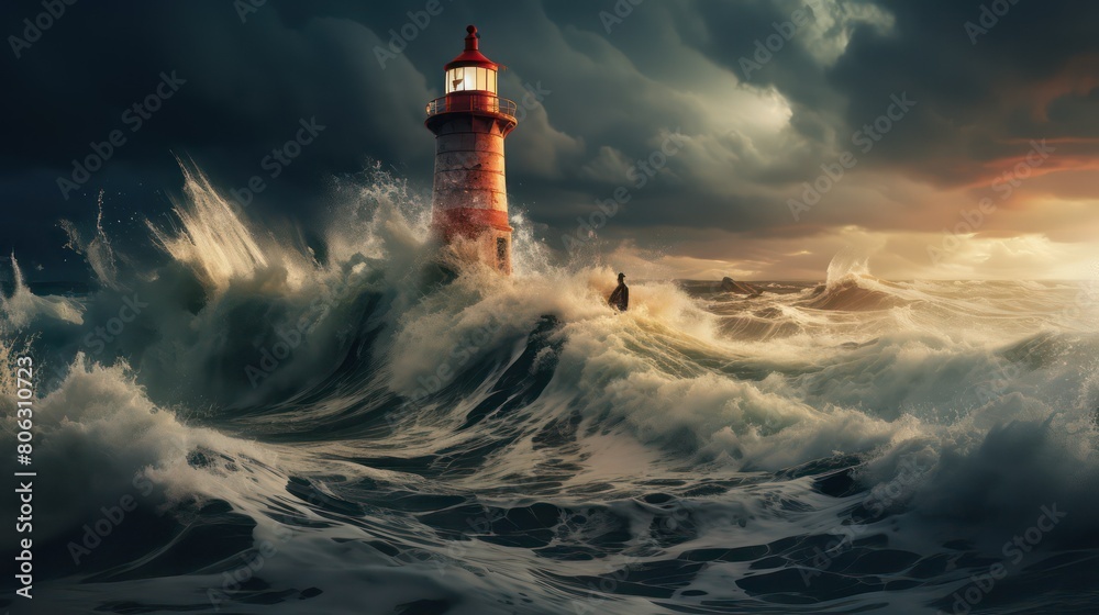 Lighthouse on the stormy sea