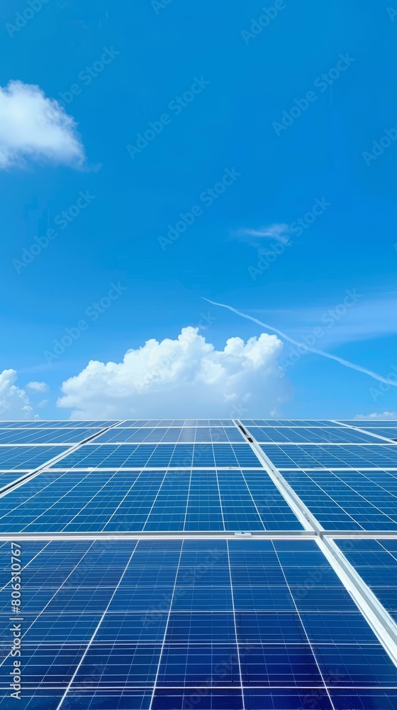 A large solar farm under blue sky A large solar farm under blue sky